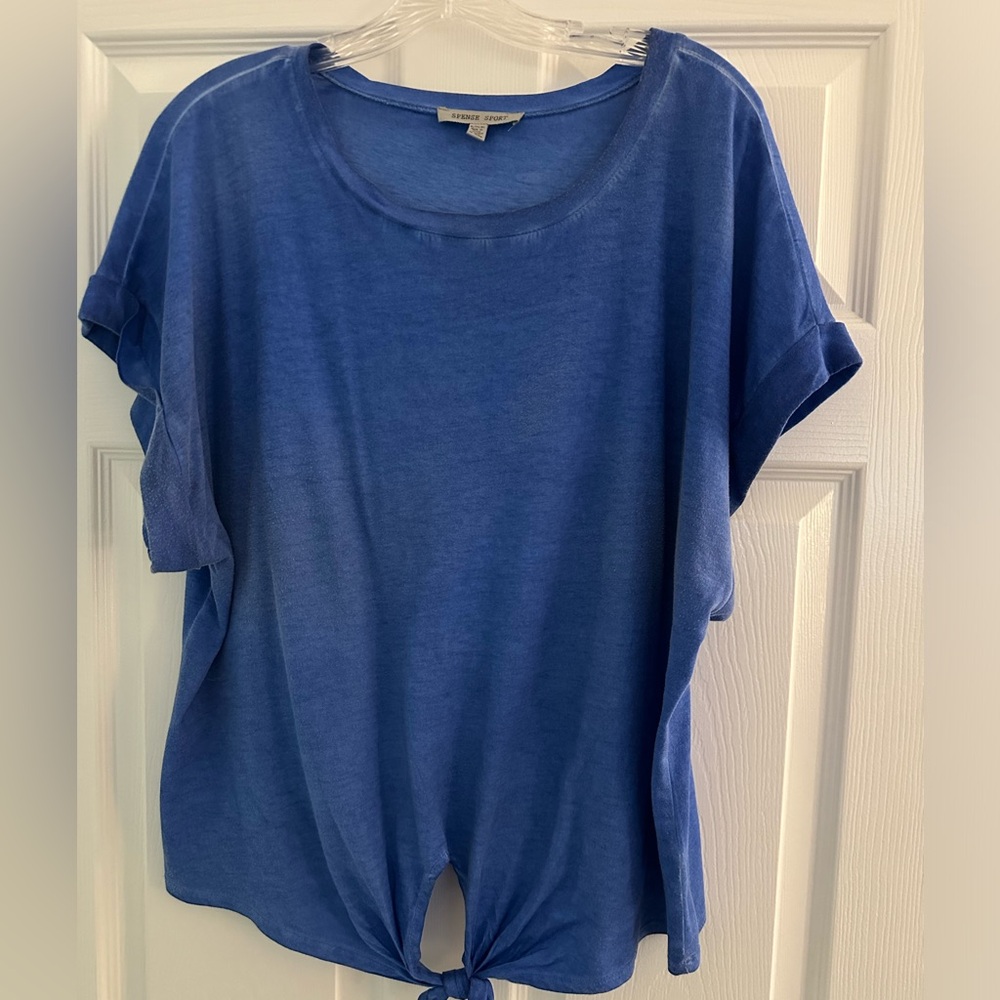Blue Shirt With Knot In Front